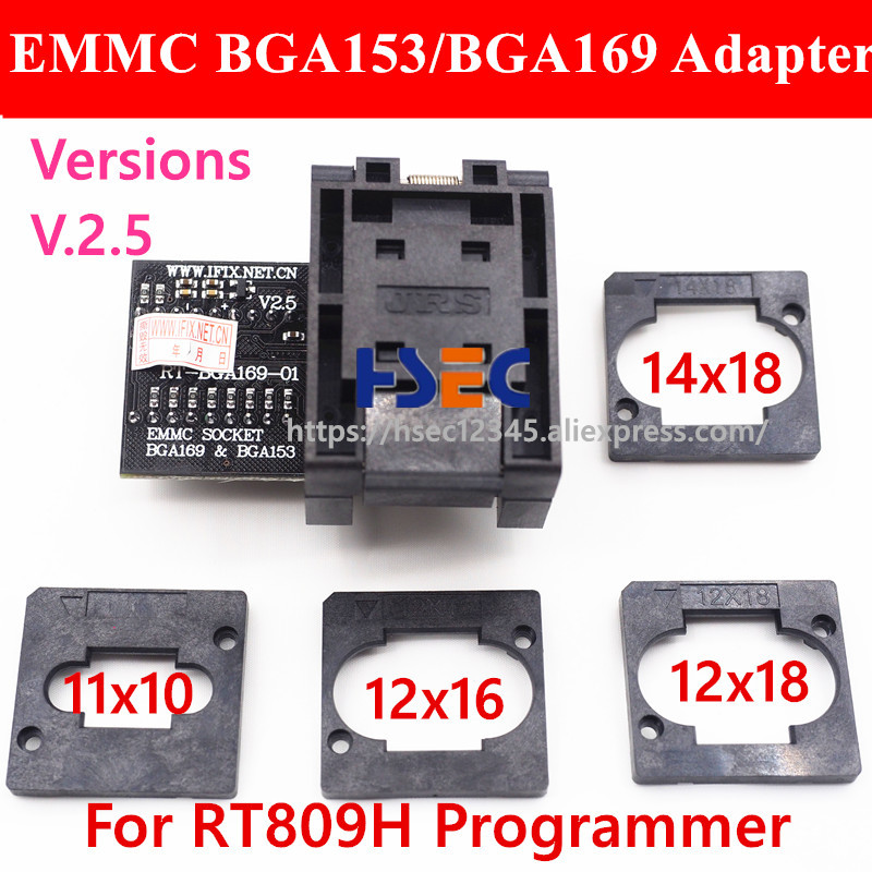 RT809H Programmer adapter EMMC BGA153 BGA169 BGA63 BGA64 BGA48 BGA24 QFP80 socket