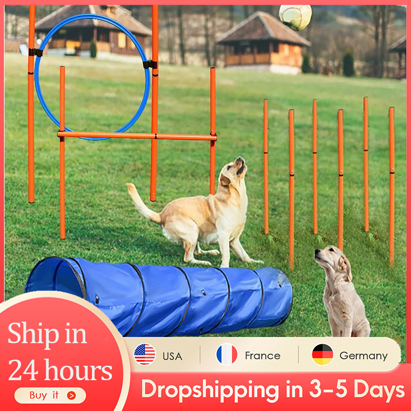 PROMO   Dog Agility Obstacle Kit Agility Dog Course 3M Dog Tunnel Jump Ring, Jump Pole, Weave Pole F