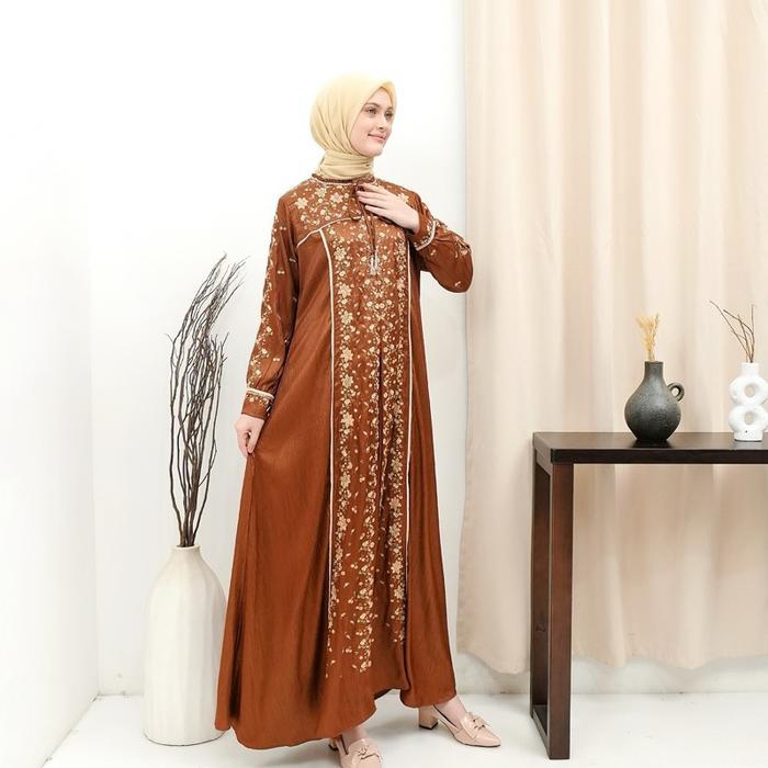 Rita Wd 320 / Gamis Bordir Arsena Silk / Gamis Simple Cantik Mewah Elegan
