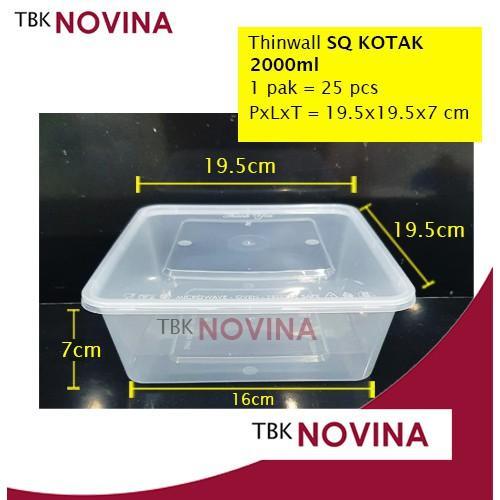 [25Pcs]Thinwall 2000Ml Square Food Container Box Tempat Makan Plastik Kotak Nasi Penyimpanan Makanan