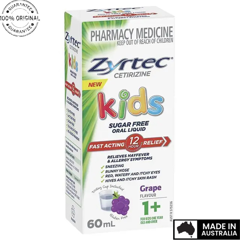 Aussie Original Zyrtec Kids Antihistamine Allergy & Hayfever Oral Liquid Grape 60mL
