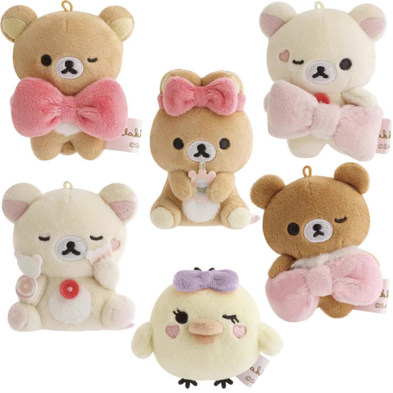 Rilakkuma Plush Toy Makeup Rilakkuma Ribbon Bow 8cm Mini Keychain Chain Anime Korilakkuma Bear
