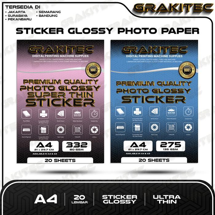 Grakitec Sticker Glossy Photo Paper A4 - Glossy Photo Sticker Paper Isi 20 Lembar ( Kertas Foto