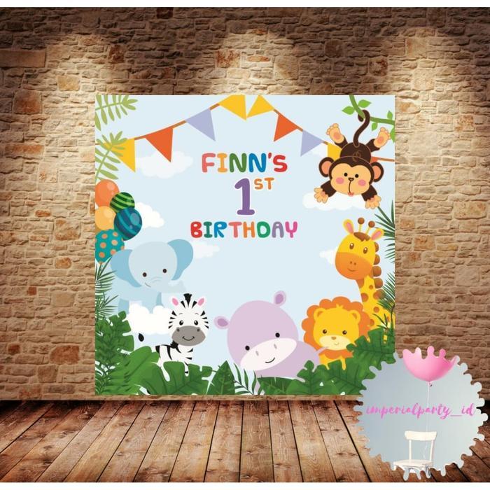 Custom Backdrop Banner Spanduk Happy Birthday Animal Jungle Hewan