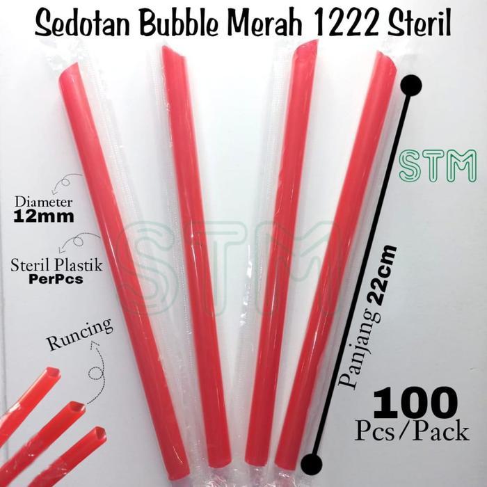 Sedotan Bubble 622/1222 Wf Hitam/Merah Mixue/Ungu Chatime 22Cm Steril Straw