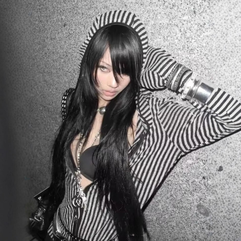 Stripe Harajuku Hip Hop Y2K Zip Up Hoodie Grunge Goth Unique Zipper Hoodie Sweatshirt Punk High