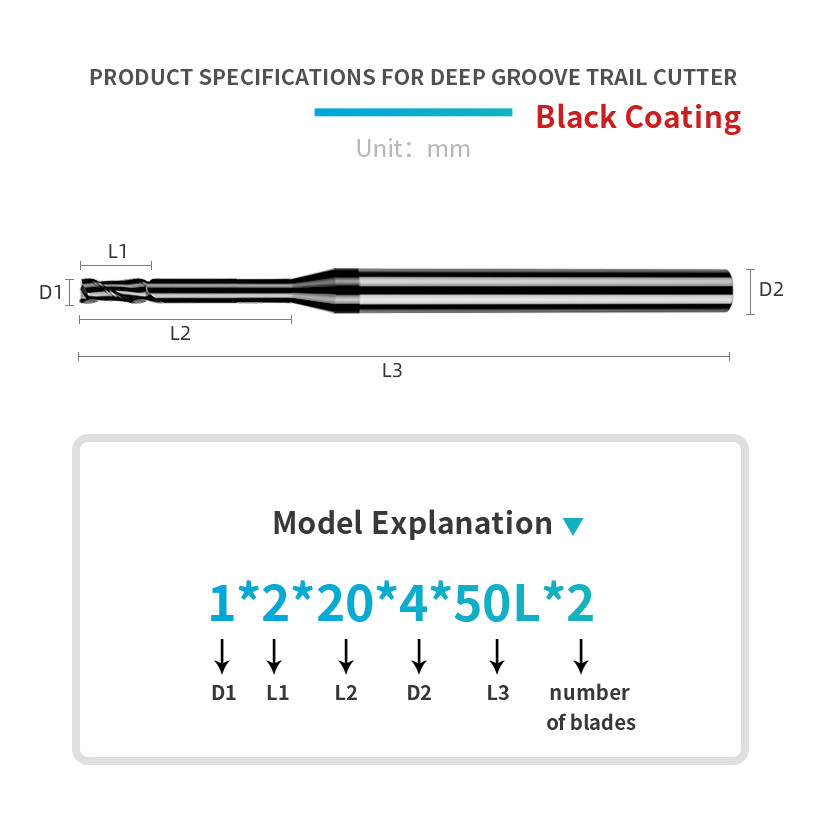 DRINYOUNG long and deep neck micro end mills 2-Flutes deep groove planar end mills D1-D3