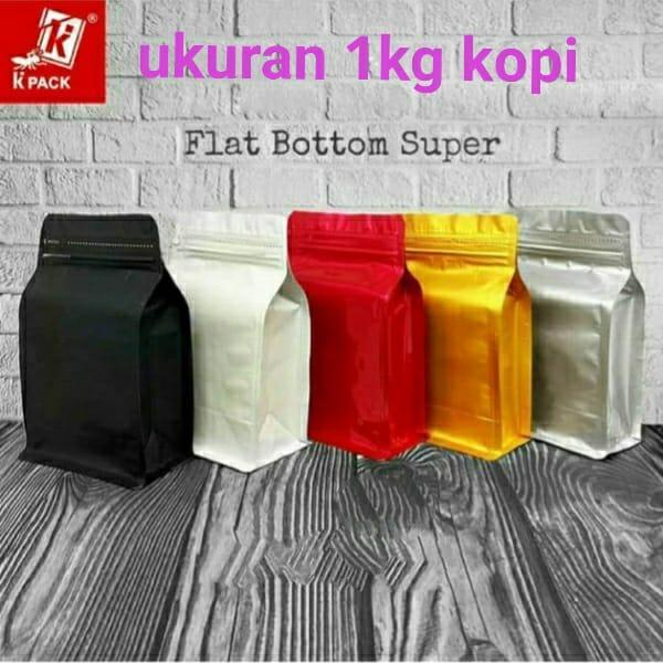 Isi 50 Pcs K Pack Kemasan Kopi Ukuran 1Kg Murah Flat Bottom Super Cocok Untuk Kopi & Jamu Bahan