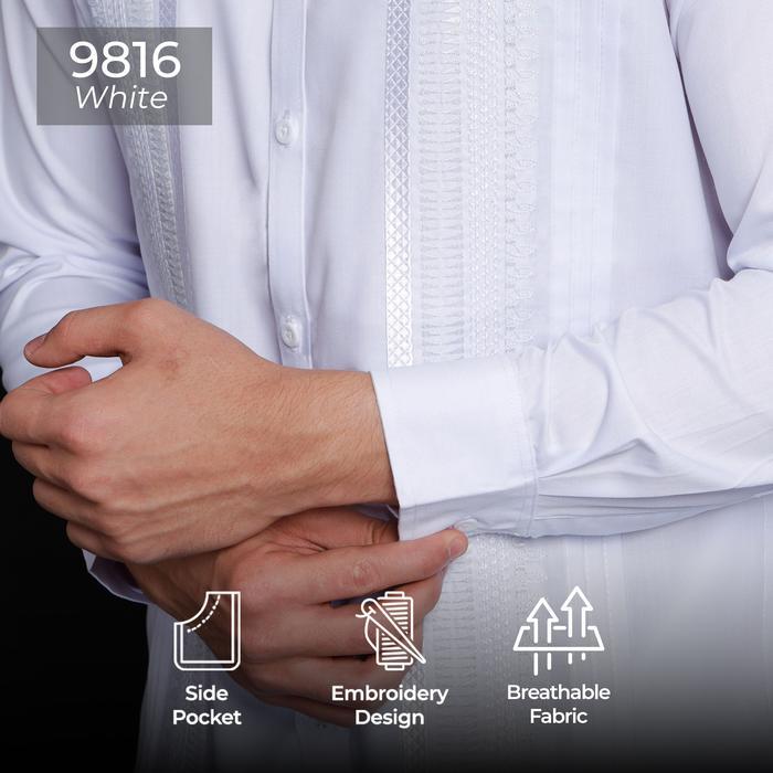 Casella Baju Koko Lengan Panjang Pleats Embroidery Baju Koko Putih