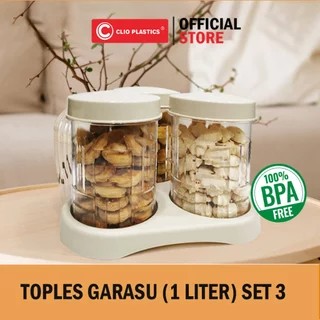 Toples Garasu 1L Set3 - Toples kue kering lebaran plastik - toples kacang kacangan lebaran