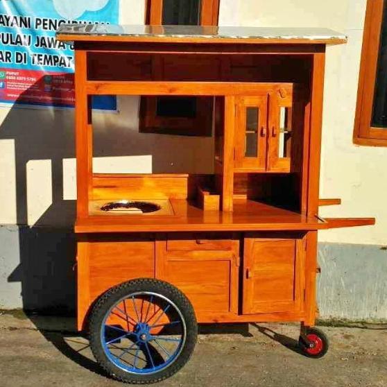 Gerobak bakso dorong keliling roda 2 kayu mahoni