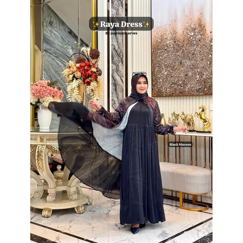 Journey Scarves Dress Terbaru Raya Collection Kondangan Muslim Wanita Pesta Gamis Printing