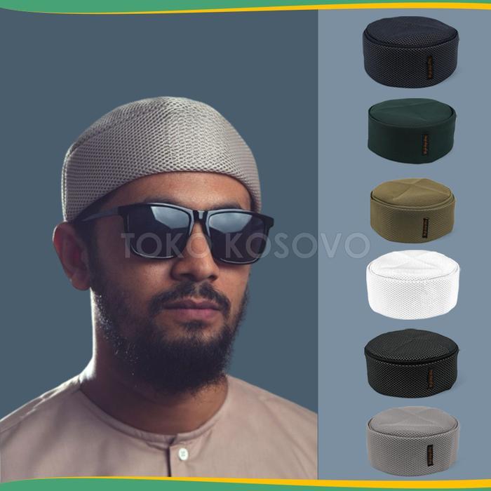 GROSIR (10 Pcs) Peci Lipat Mesir Habasya Premium Haji Alay Kopiah Kain Hitam Putih Kopyah Sholat