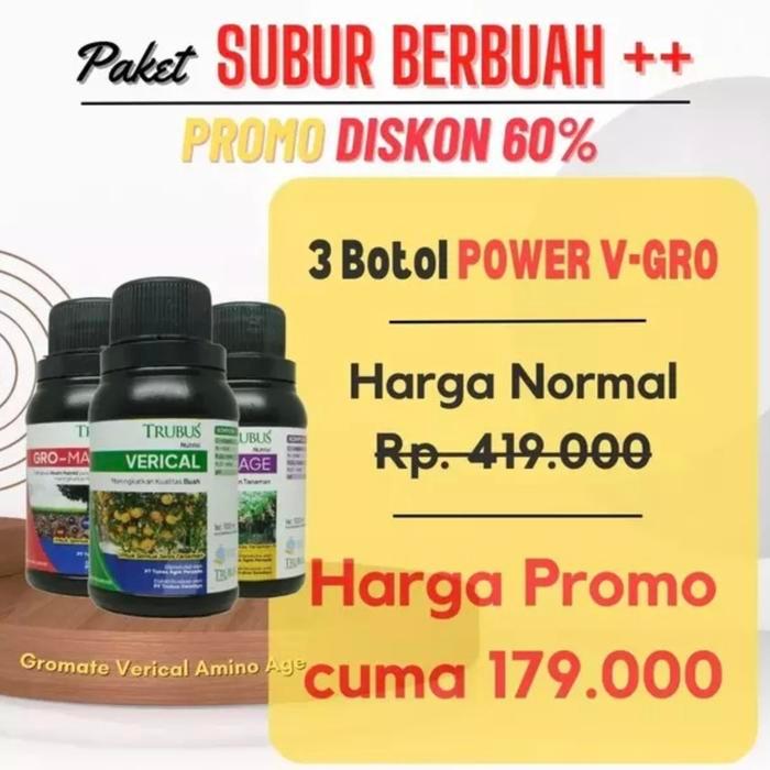 Paket Subur Berbuah Power V Gro 3 botol - Pupuk Organik Cair Trubus Power V-Gro Pupuk Organik Cair