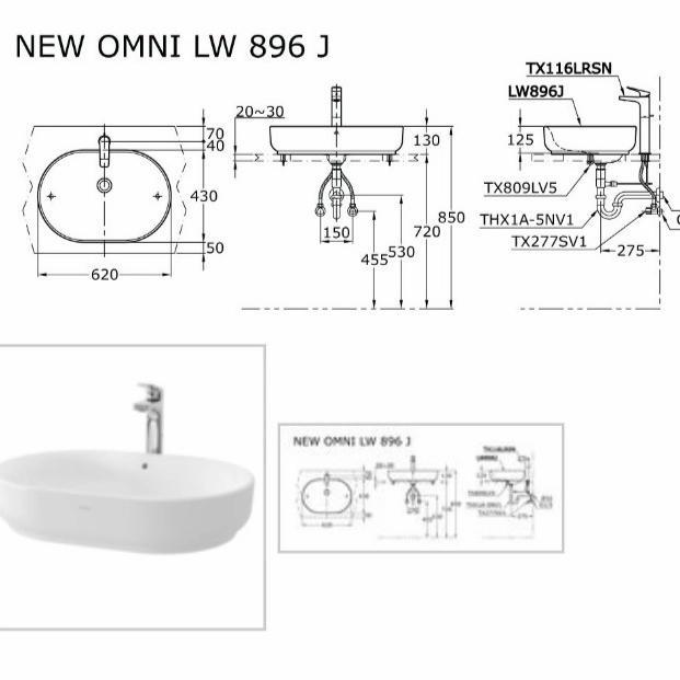 Wastafel Toto LW 896 J / LW896J (Body Only) Model Diatas Meja