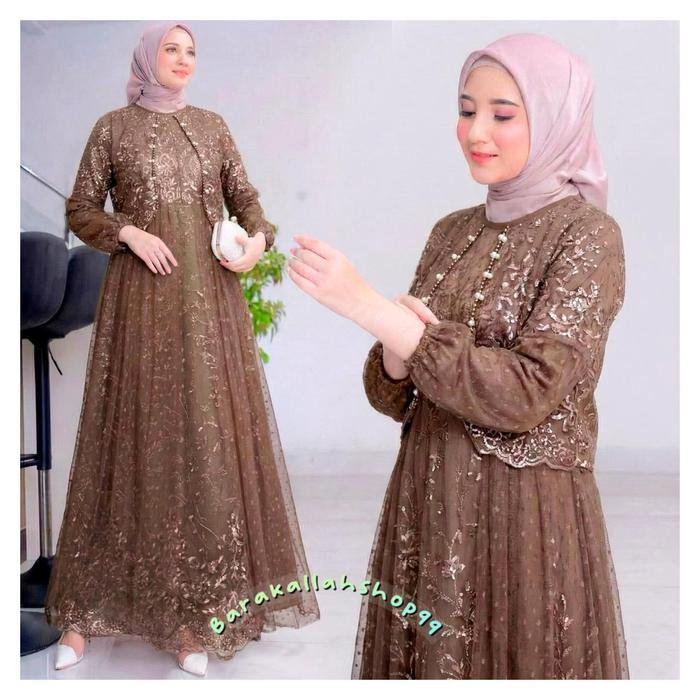 PREMIUM Dress Friska Pakaian Wanita Kekinian Gamis Kondangan Tulle Dresses Busui Friendly Gamis
