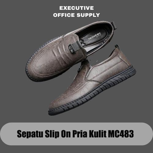 Aerostreet - Sepatu Slip On Pria Formal Kulit Sepatu Kerja Hitam Mc483