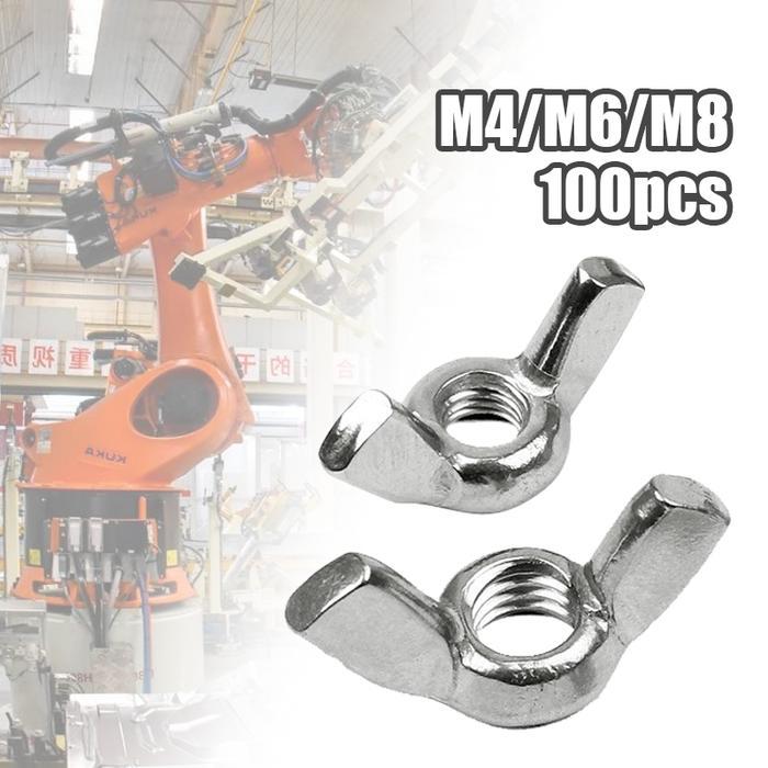 Sherlock - 100Pcs Wing Nut M4 M6 M8 Wing Nut Putih Baut Mur Wing Nut Ring Plat Wing Bolt Stainless