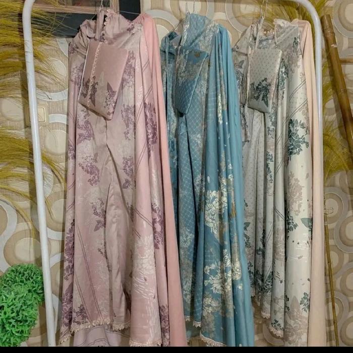 Mukena jumbo silk satin 2 in 1 / Mukena Travel Dewasa Wanita Renda Muslim Silky Mewah Mukenah Motif