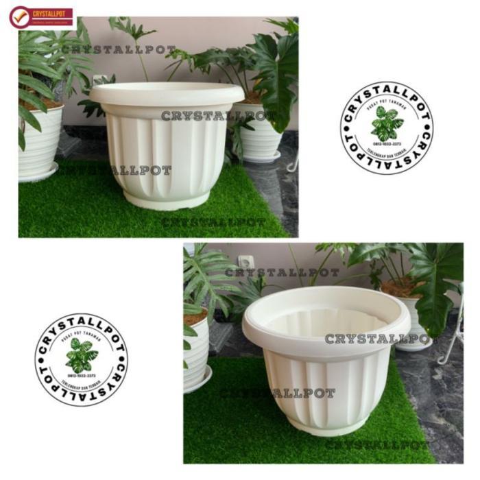 pot bunga tanaman plastik putih 50cm - JUMBO PUTIH