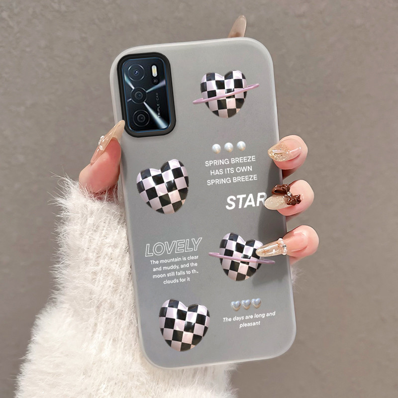Casing Hp Untuk OPPO A16 OPPO A16s OPPO A54s Case Casing Pola Jantung Checkered Cesing HP Kasing Jel