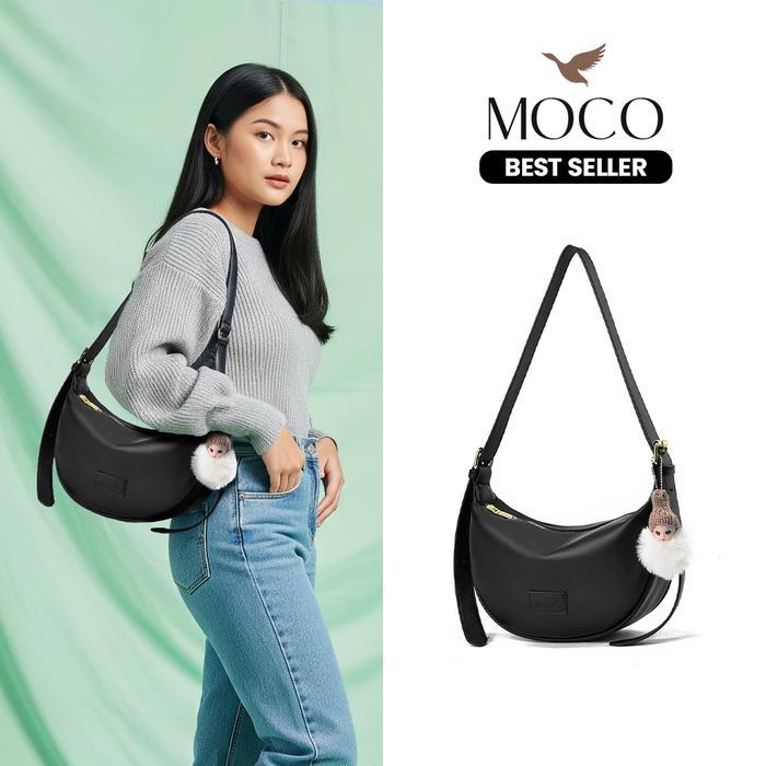 MOCO OFFICIAL - Nina Hobo Bag Fashion Tas Selempang Wanita Bag Charm Bulu Lucu Half Moon Sling Bag