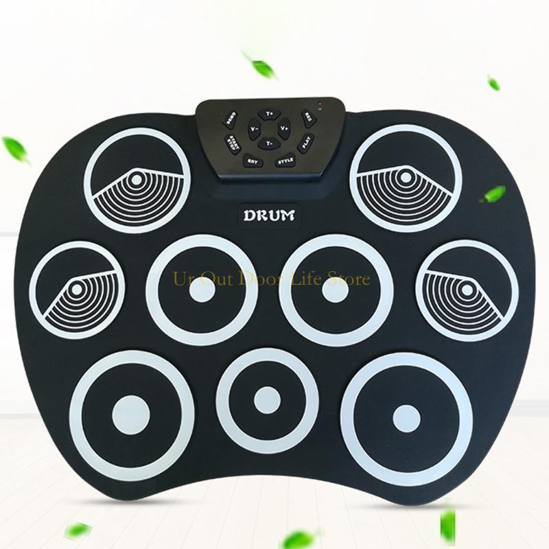 77UF Drum Set with Headphone Jacks Built-in Speaker Drum Pedals Drum Sticks Drum Pads