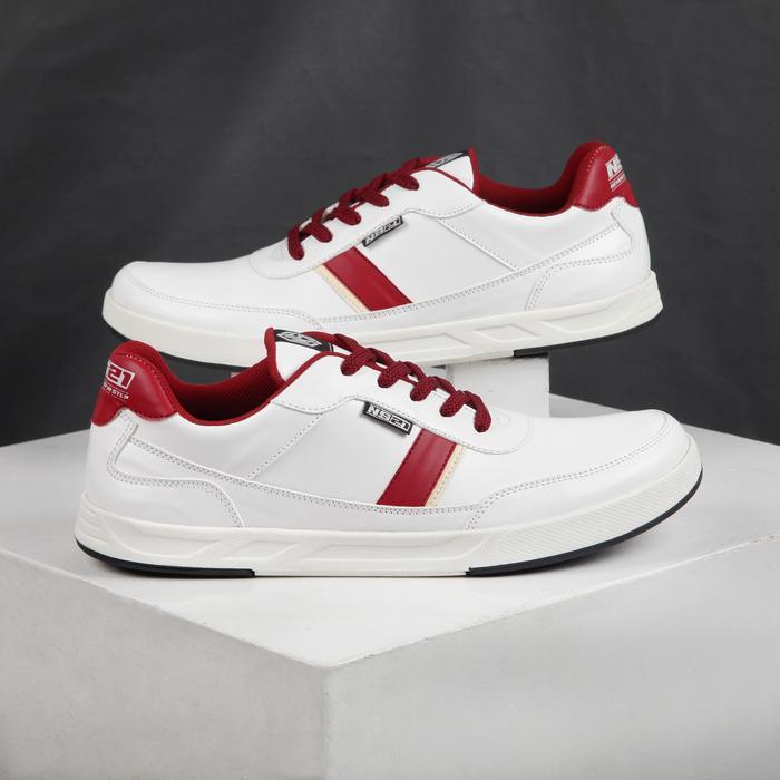 Calbi - Ns21 Sepatu Pria Kasual Premium Terbaru Bahan Putih Kombinasi Maroon Aesthetic