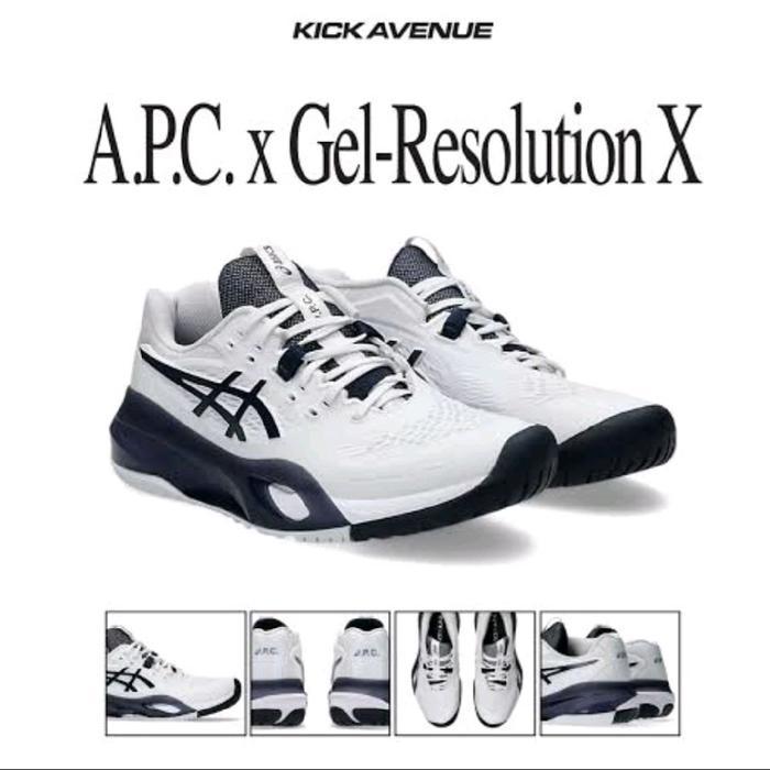 Asics Gel Resolution X A.P.C. Sepatu Tenis Lapangan Putih/Midnight Sole Karet Rubber Anti Slip Made