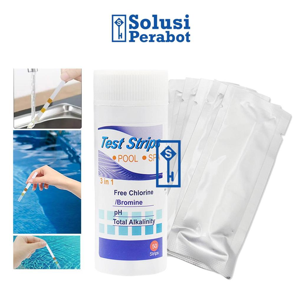 Alat Test pH Air 3in1 AK49 SP / Uji Strip Paper Tester Bromine Free Chlorine Total Alkalinity Water 