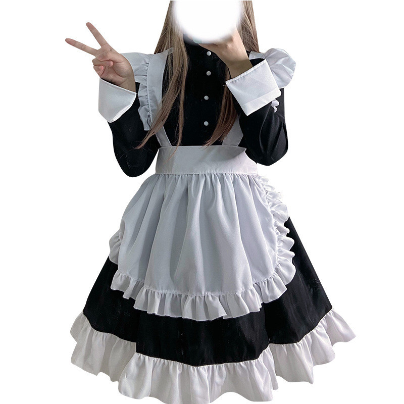 Maid Costume Dress Knee Length Lolita Sweet Halloween Women Servant Ouji Kodona Cute Housekeeper