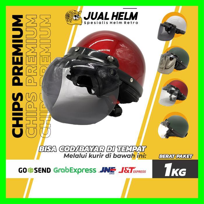 Helm Chips Premium + Kaca Flat Bogo Original (Helm Retro/Helm Chip)