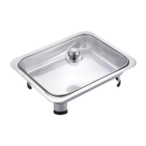 Wadah Saji Prasmanan-Nampan Stainless Persegi Tutup Kaca Tahan Karat [Harga Satuan]