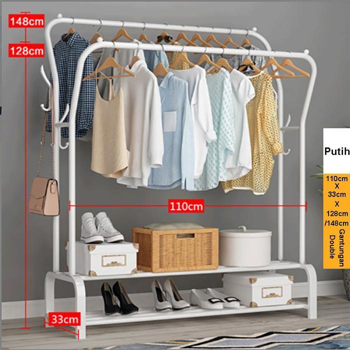 Jemuran Baju Lipat Besi Rak Lemari Hanger Gantungan Pakaian Double 999