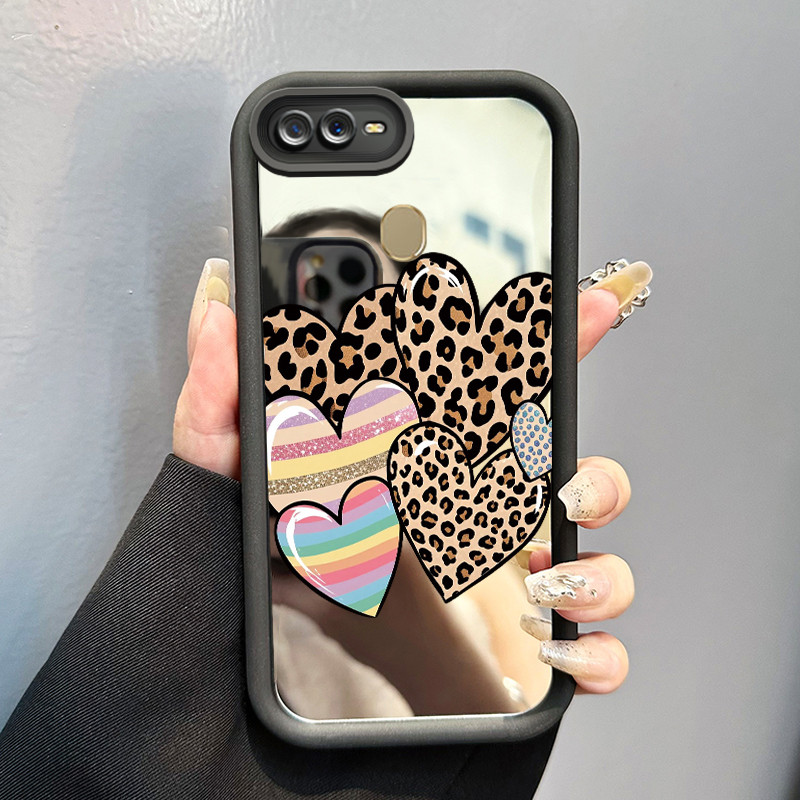 Casing Hp Untuk OPPO A7 OPPO A5s OPPO A12 OPPO A12S A11k Case Leopard print heart Cermin Kasing sili
