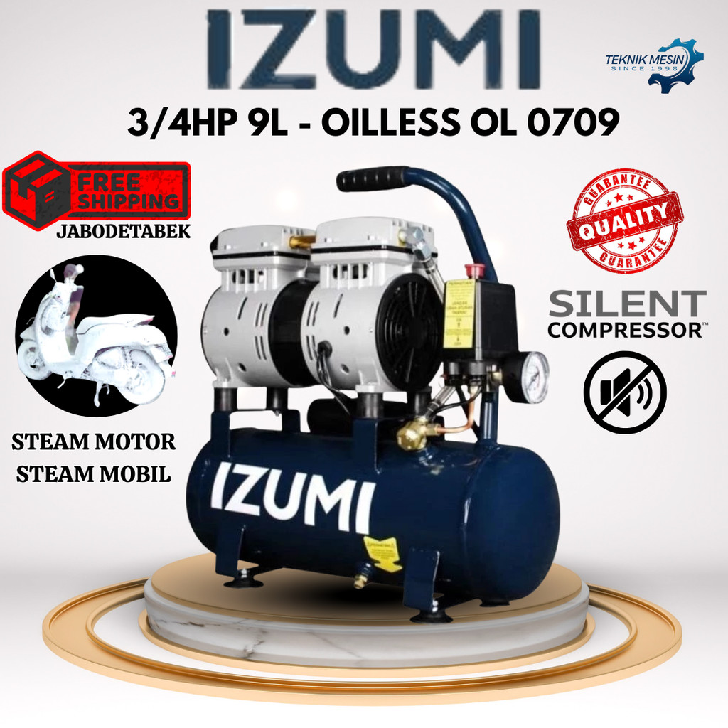 COMPRESSOR IZUMI NLG 3/4HP 9L - OILLESS OL 0709/ KOMPRESOR 220V/ KOMPRESOR 1 PHASE/ KOMPRESOR STEAM 