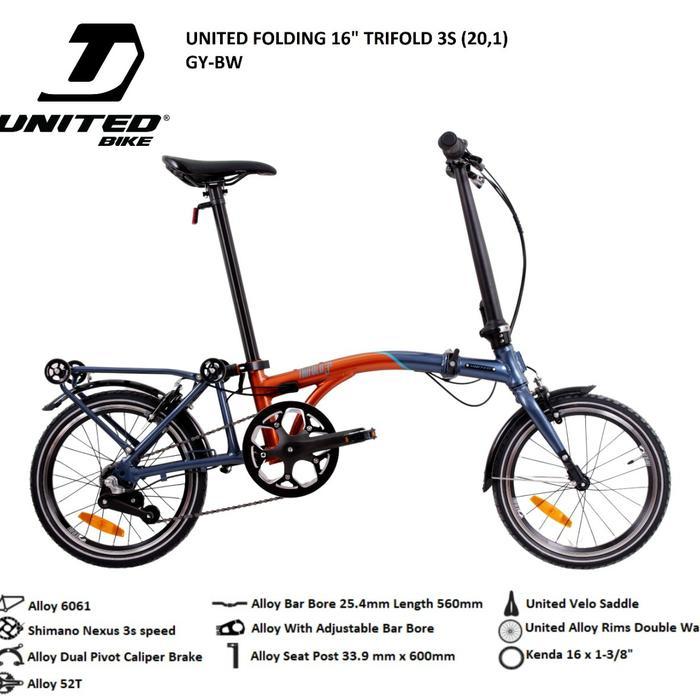 Sepeda Lipat 16 inch United Trifold 3S Boncengan (Brompton)