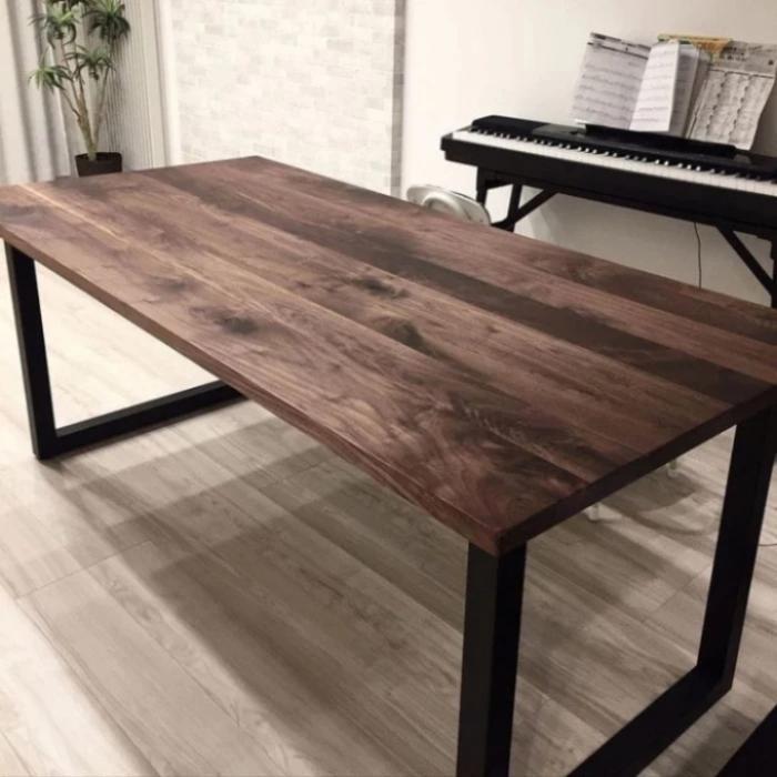 Meja Kerja Komputer Gaming Kantor Kayu Jati Asli Perhutani Kaki Besi Premium Finishing Tahan Lama & 