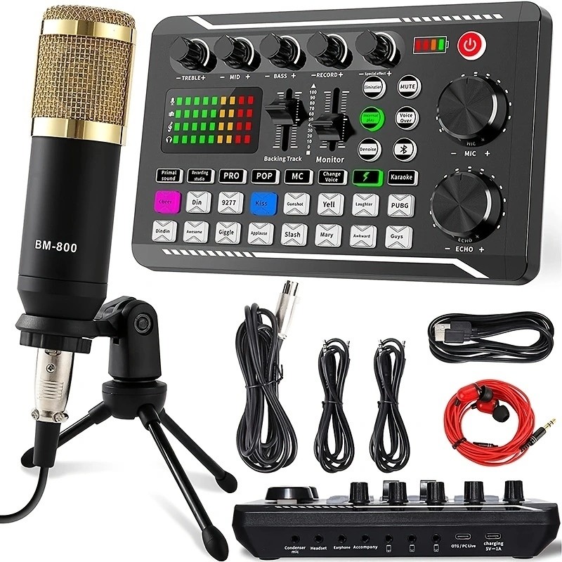 Kit Mikrofon Streaming dengan Mixer Audio dan Mikrofon Kondensor, Set Mikrofon untuk Podcast, Siaran