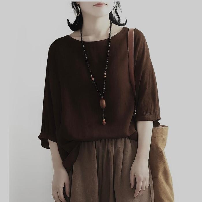 Blouse Wanita Serut Bawah Bahan Polo Linen Kekinian Atasan Cewek Casual Panjang Top Kemeja Viral