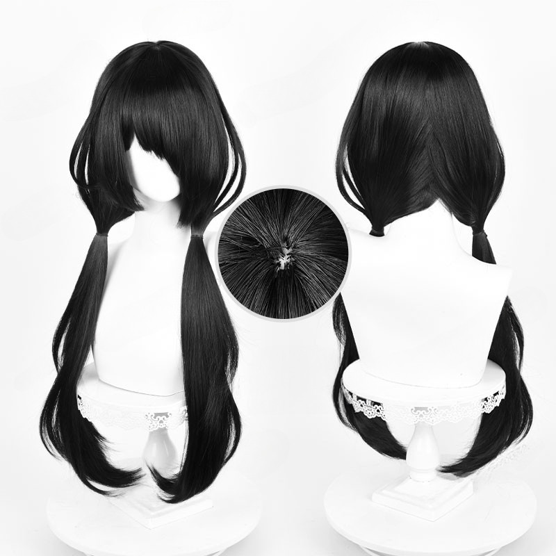 Anime Tokisaki Kurumi Cosplay Wig 80Cm Long Black Women Hair Heat Resistant Synthetic Wigs