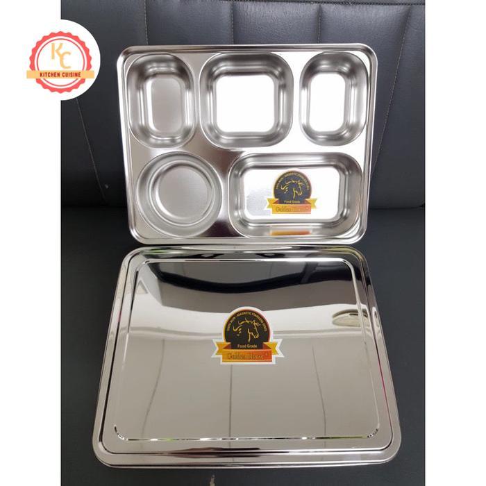TRAY MAKAN 5 SEKAT STAINLESS STEEL 304 / KOTAK MAKAN / WADAH MAKANAN / FOOD TRAY STAINLESS STEEL 304