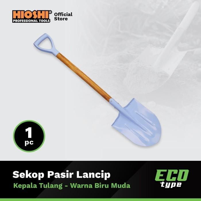 HIOSHI /HST002A/Sekop/LANCIP/Pasir/Tanah/Baja/Gagang Kayu/Biru Muda - Eco