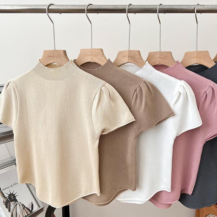 Missoofficial.id BJ1647 Baju Atasan Rajut Wanita Inner Turtleneck Kerah Tinggi Lengan Pendek