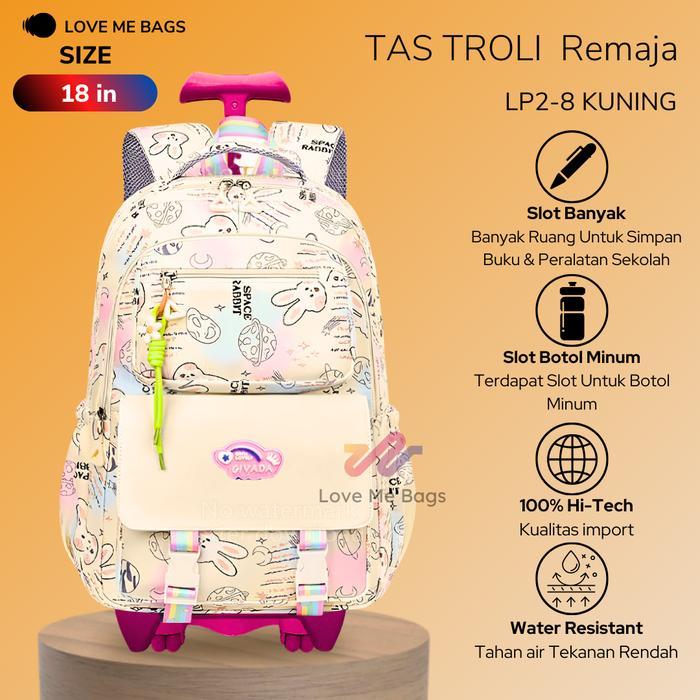 Tas Troli Sekolah Anak Perempun Remaja Kelinci Lmb Bahan Nilon Tebal