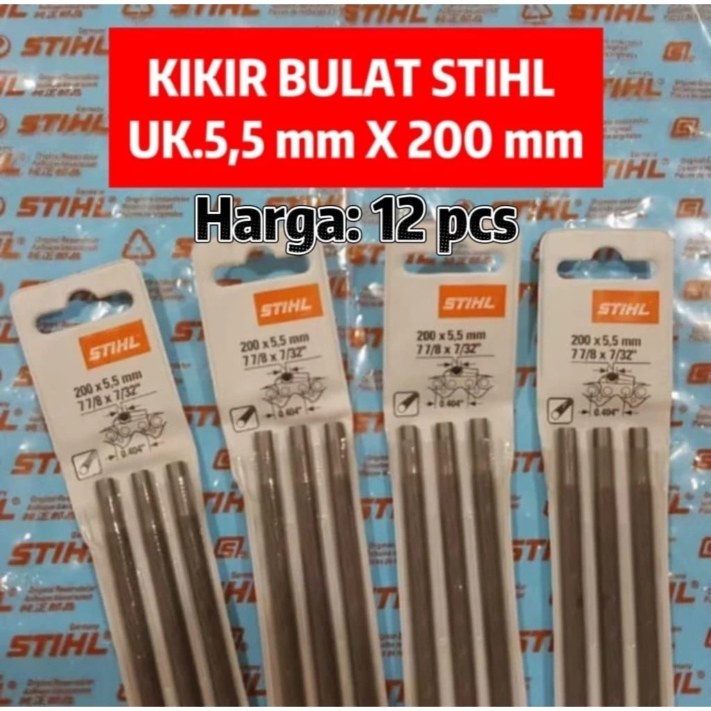 12 Buah Kikir Bulat Stihl 5,5mm x 200mm. Kikir Bulat Rantai Chainsaw Stihl Ukuran 5,5mm x 200mm Orig