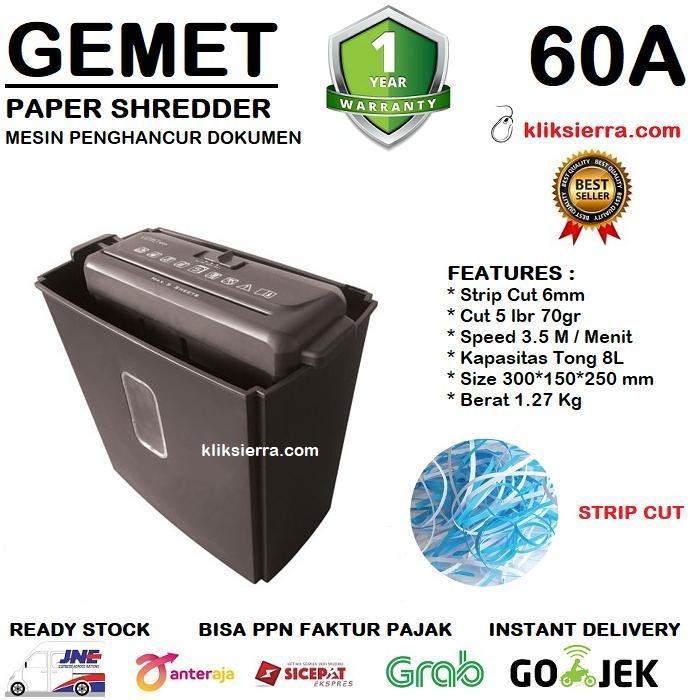 Paper Shredder Gemet 60A Gemet60A Strip Cut - Mesin Penghancur Kertas Otomatis - Garansi Resmi