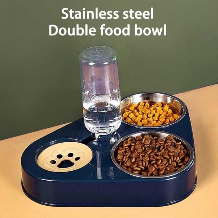 Tempat Makan Minum Hewan Kucing Anjing Stainless Steel + Dispenser Air
