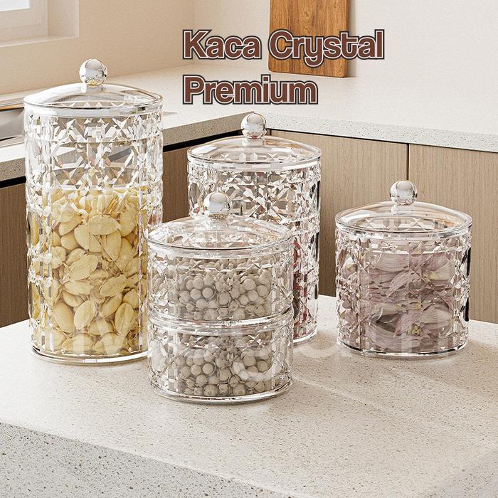 Megam Toples Bening Kaca Toples Kue Kering Camilan Toples Penyimpanan Elegan Toples Dapur Mewah