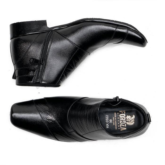 Fladeo Footwear - Sepatu Boots Kerja Formal Pria Kulit Asli Warna Hitam 0322Ht Kulit Asli Zipper